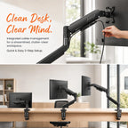Single Monitor Arm 13-34 Inch, Adjustable Gas Spring Arm, Monitor Desk Mount for 4.4-19lbs, VESA 75/100mm with C-Clamp/Grommet Base, Ergonomic Stand for Work/Gaming