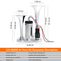 600DB Horn 12V Super Loud Car Electric Horn Dual Trumpets Air Horn Speaker For Car SUV Vehicle Boat Train Motorcycle RV Truck