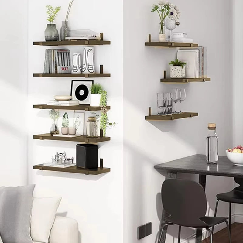 5pcs Layers Floating Shelf, a Word Board Shelf, Wall Organizer, Strong Bearing Capacity, Including Iron Frame