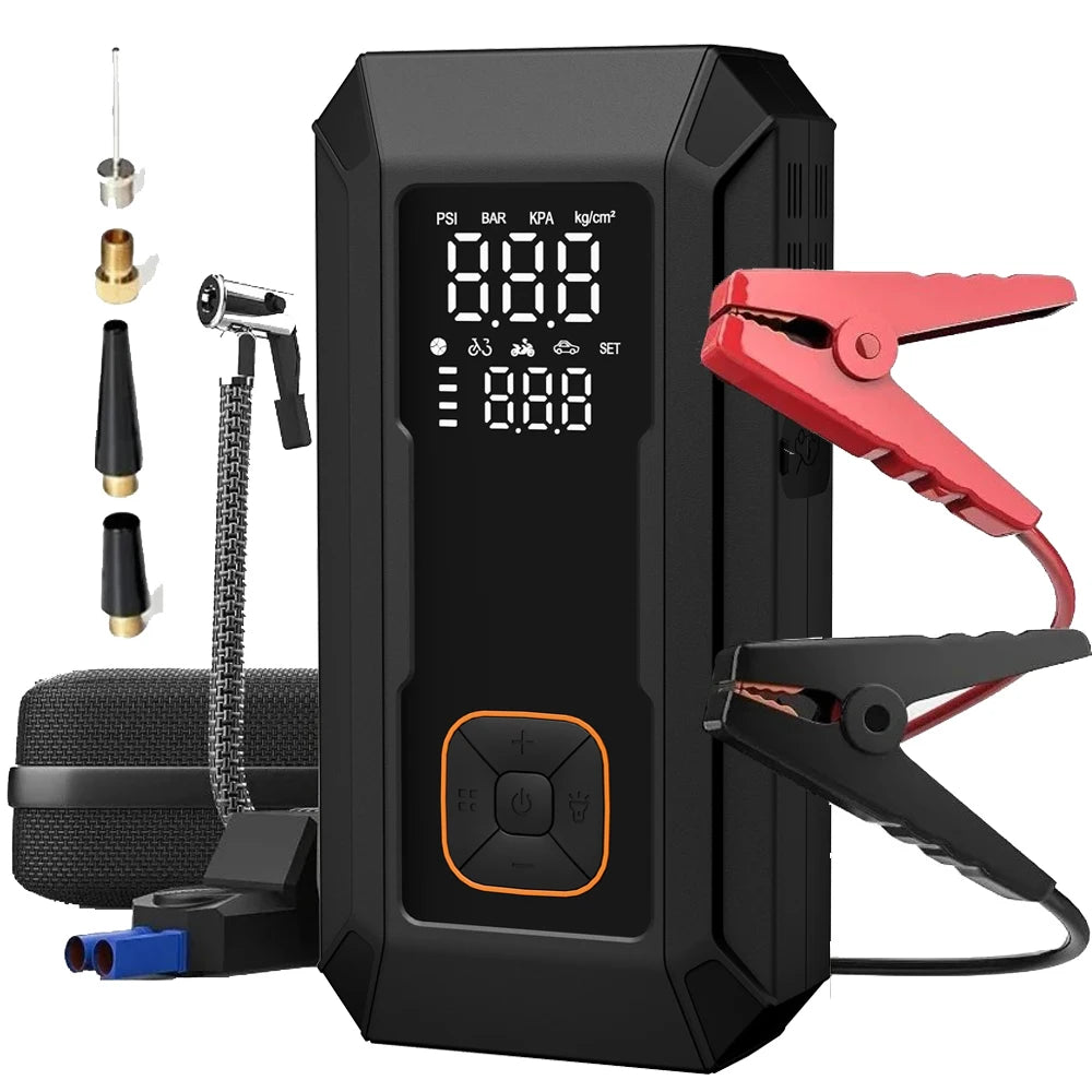 6 in 1 Jump Starter with Air Pump Peak 5000A Booster 150PSI Tire Inflator 8L Gas/4L Diesel with DC Power Cord 400LM Flashlight