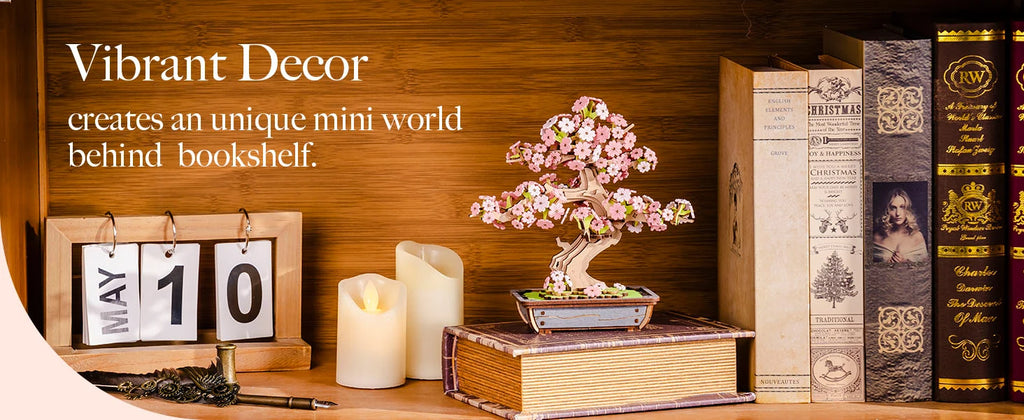 Rolife DIY Wooden 3D Puzzle Sakura Bonsai Model Building Kit for Home Decor Christmas Birthday Gifts for Adults Kids Friends