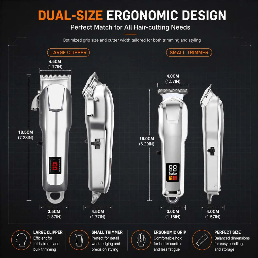 Professional Cordless Hair Clipper Set with LCD Display, USB Rechargeable Hair Trimmer Kit Grooming Kit for Home and Salon Use