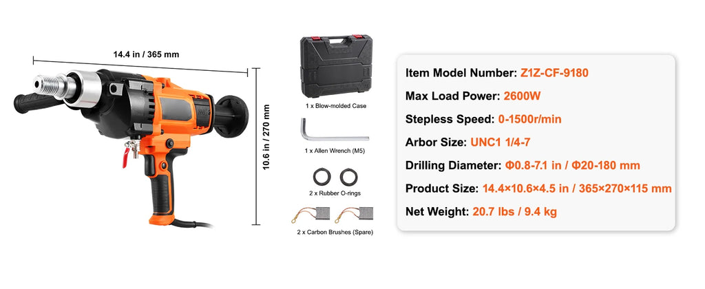SucceBuy 2000W/2600W Handheld Core Drill Machine Drilling Diameter Wet&Dry Diamond Core Drill Rig Rugged Concrete Core Drill