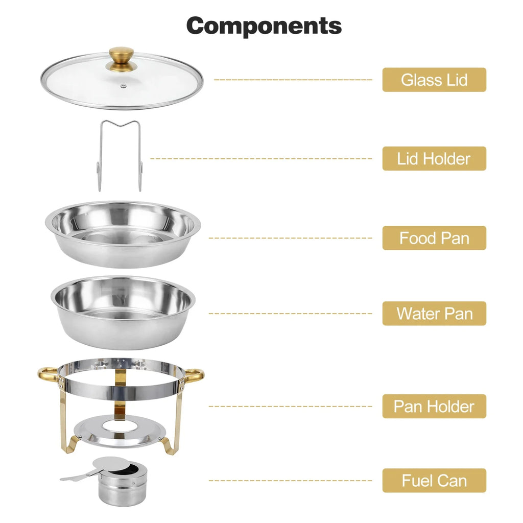 2/4 Pack Chafing Dish Buffet Set, 5QT Buffet Servers and Warmers, Round Catering Warmer with Glass Lid & Lid Holder for Party