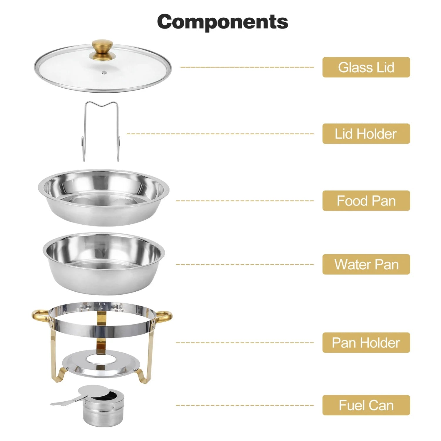 2/4 Pack Chafing Dish Buffet Set, 5QT Buffet Servers and Warmers, Round Catering Warmer with Glass Lid & Lid Holder for Party
