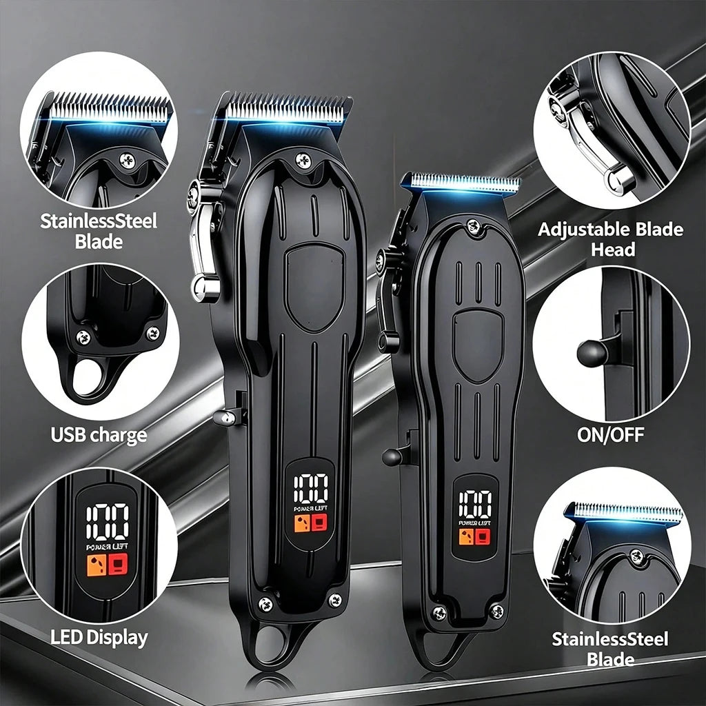 Professional Hair Clipper and Trimmer Set Rechargeable Electric Haircut Machine with LCD Display Barber Shears Grooming Kit for Men,Holiday Gift For Men