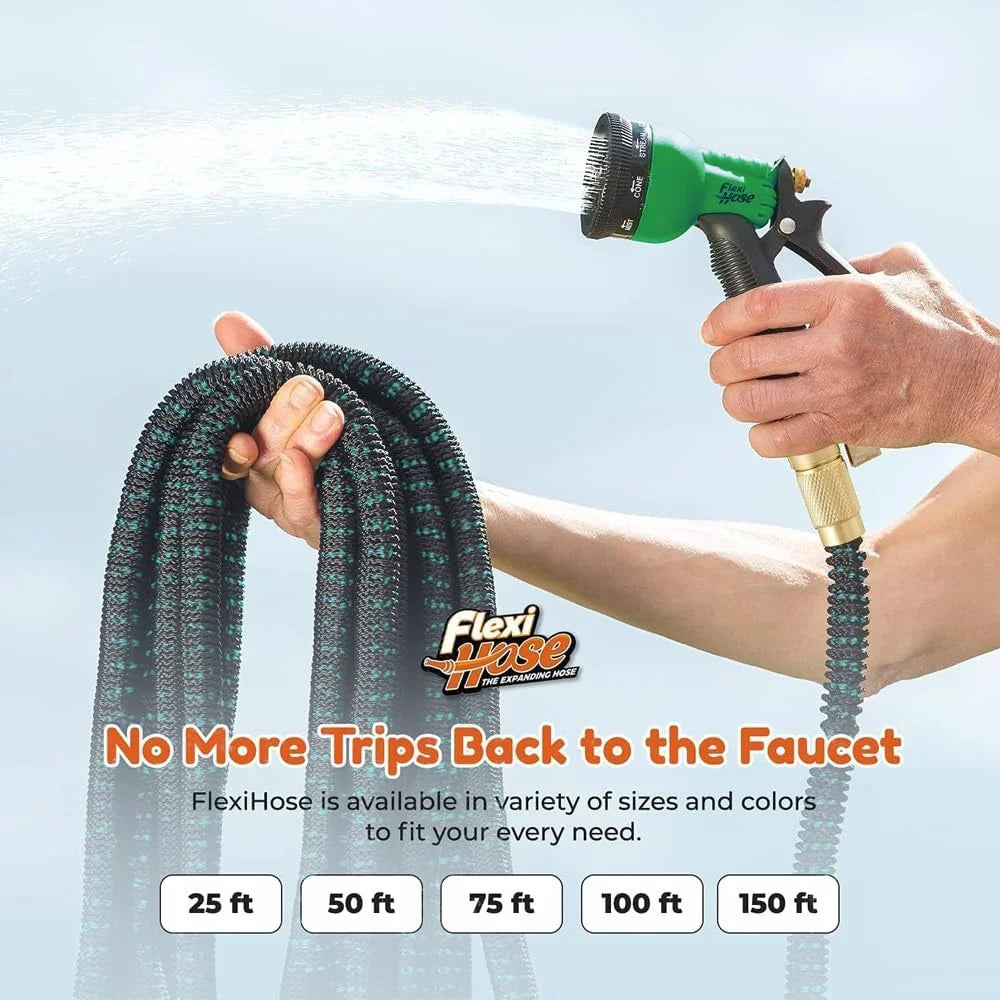 Upgraded Version of 100 Foot Non Retractable Garden Hose, Equipped with 10 Spray Mode Nozzles, lightweight and Flexible, anti Winding, with 3/4 inch Brass Joint, Explosion-Proof and Durable, Suitable for Outdoor Courtyards, L