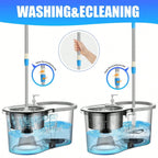 Spin Mop Bucket Set with Soap Dispenser 360°Rotating 2 Microfiber Heads 61" Adjustable Stainless Steel Handle 20QT Floor Cleaner