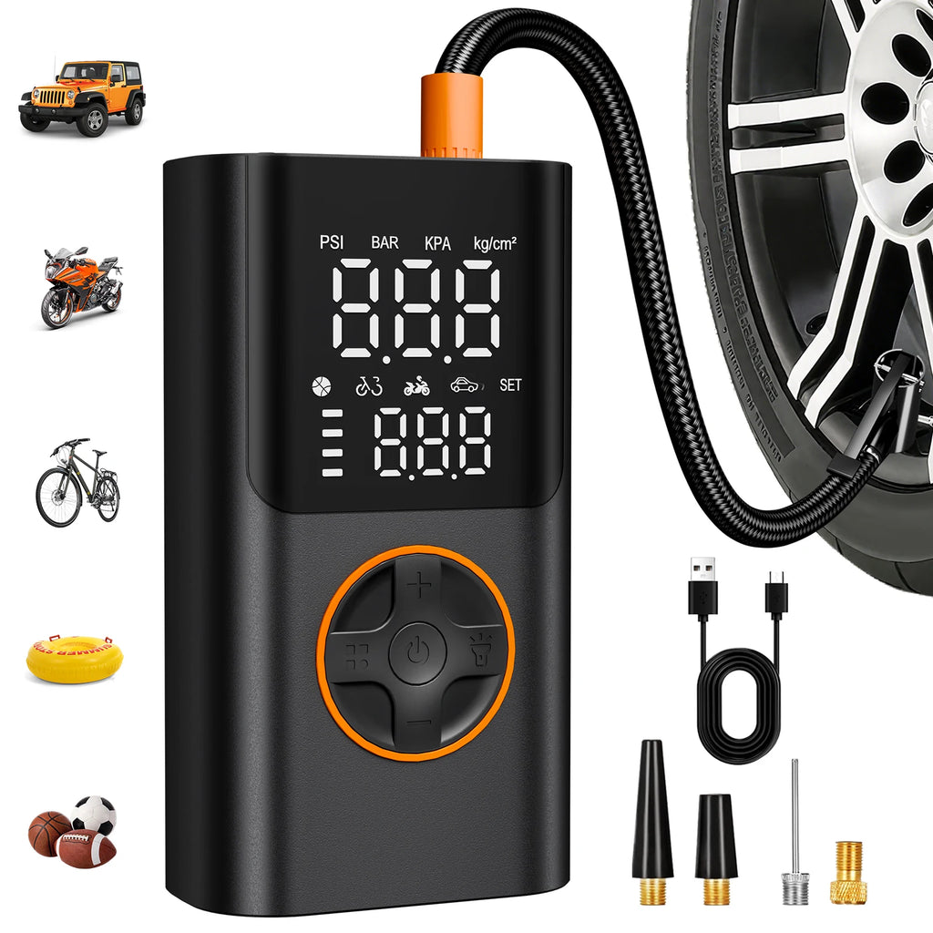 Cordless Mini Tire Inflator, 150 PSI Portable Air Compressor with Digital Display & LED Light, for Car, Motorcycle, Bike, Ball