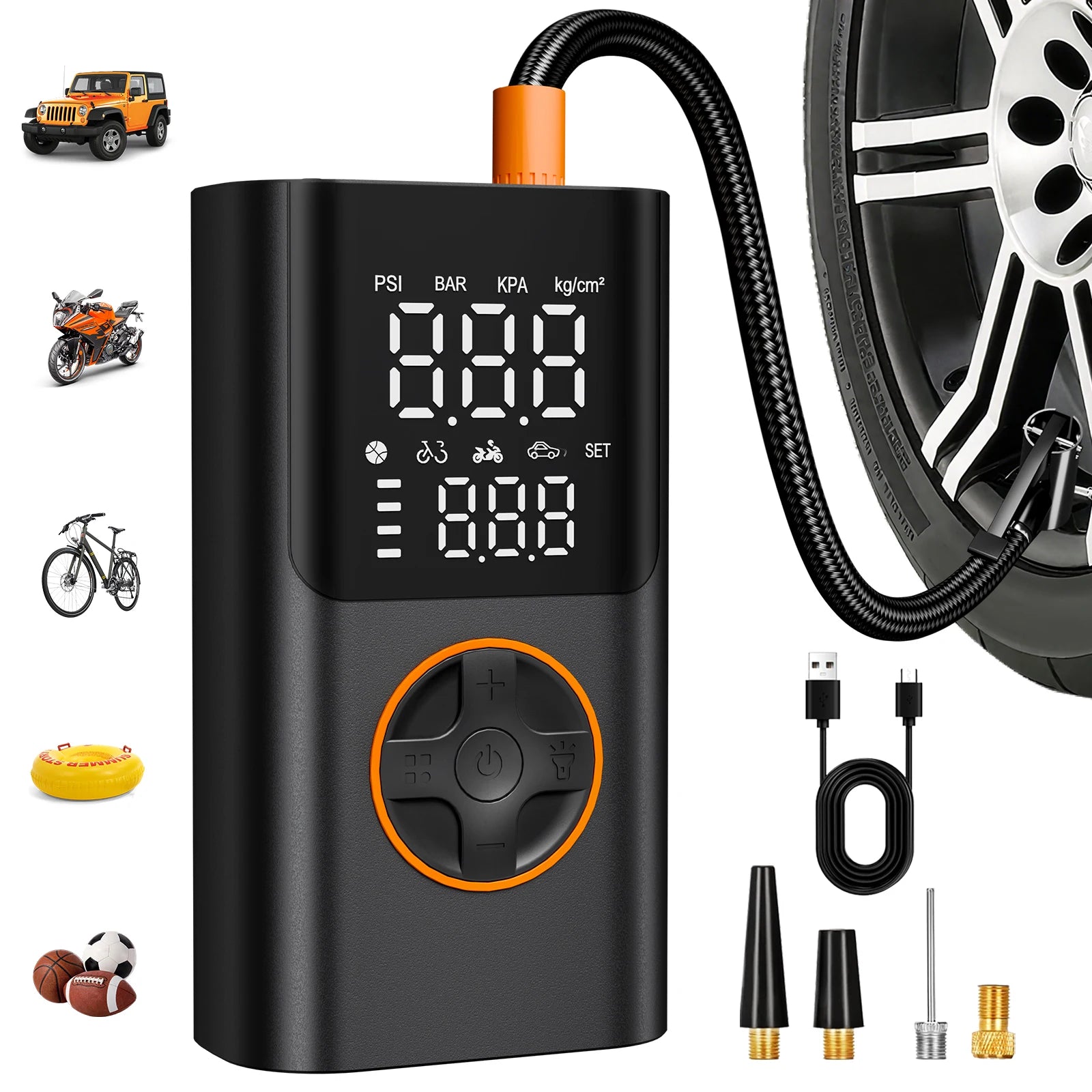 Cordless Mini Tire Inflator, 150 PSI Portable Air Compressor with Digital Display & LED Light, for Car, Motorcycle, Bike, Ball