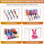 4 Tier Acrylic Display Case for Collectibles, Clear Adjustable Figure Display Case with Magnetic Door, Stackable Storage Box Showcase with 3 Shelves for Action Figures, Dolls, Toys, Large 1 Pack