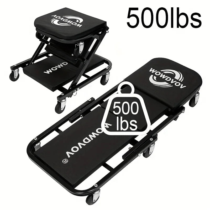 Ultimate 2-in-1 Mechanic Creeper Seat with Wheels - Heavy-Duty Adjustable Rolling Stool for Garage & Auto Shop