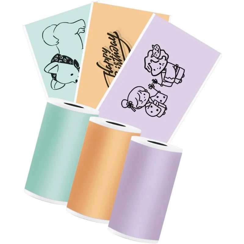 Color Thermal Sticker Paper for M02/T02/M02 Pro/M02 Mini Sticker Printer,Black on Mint Green/Purple/Orange, 50mm x 3.5m, 3 Rolls
