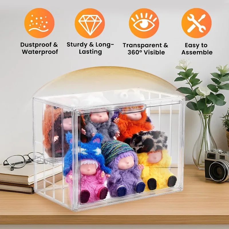 4 Tier Acrylic Display Case for Collectibles, Clear Adjustable Figure Display Case with Magnetic Door, Stackable Storage Box Showcase with 3 Shelves for Action Figures, Dolls, Toys, Large 1 Pack