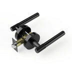 Viladepot Privacy Door Handle Front Knurled Handle Lever Matte Black Round Base Bedroom Bathroom Door Lock Reversible