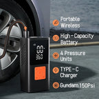 3-in-1 Portable Air Compressor & Tire Inflator, 150 PSI, Emergency Power Bank & LED Light, USB-C Rechargeable, Suitable for Car