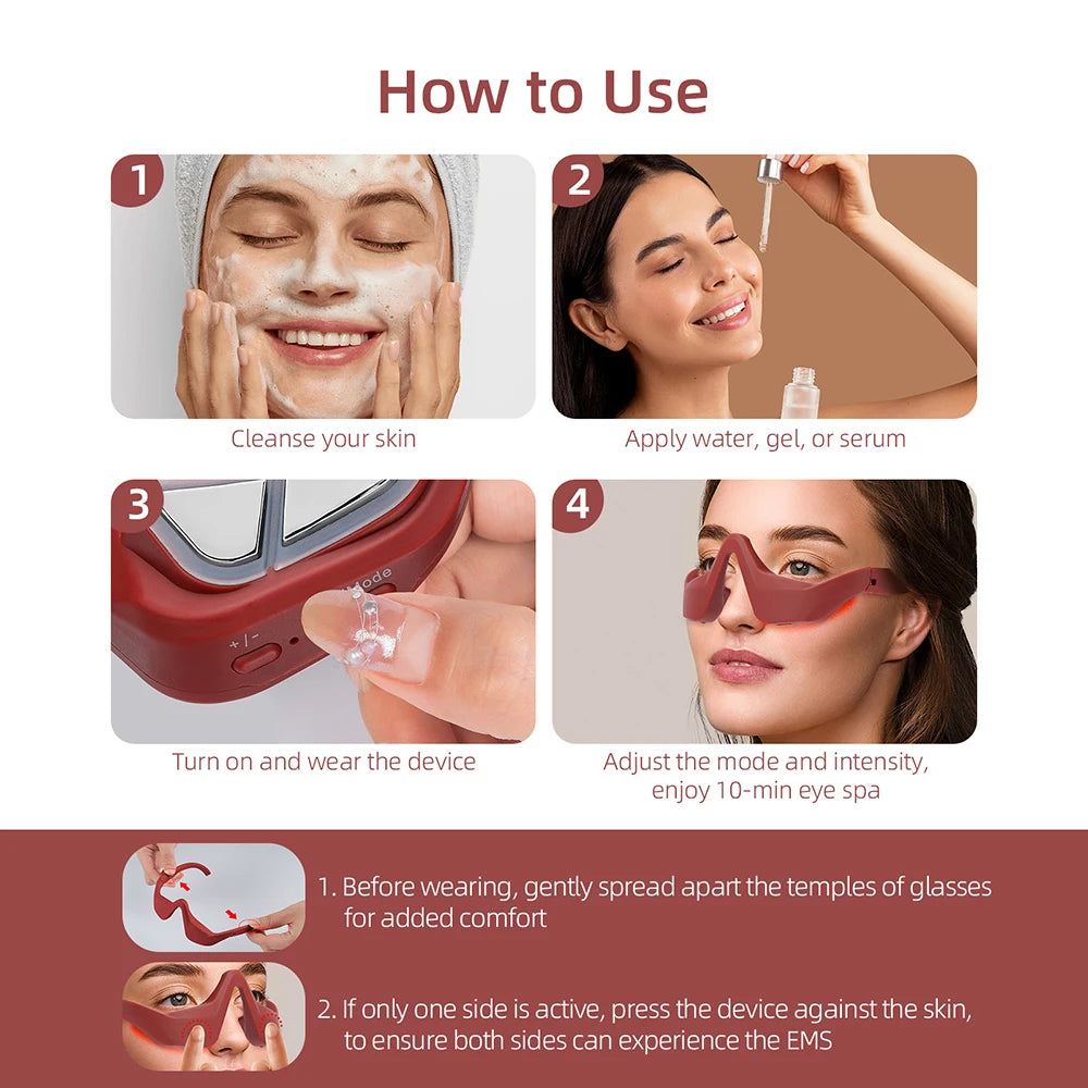 Red Eye Massager Under-Eye Glasses Massager Relieves Eye Fatigue Eyes Massage Glasses Eye Fatigue Relief Massager
