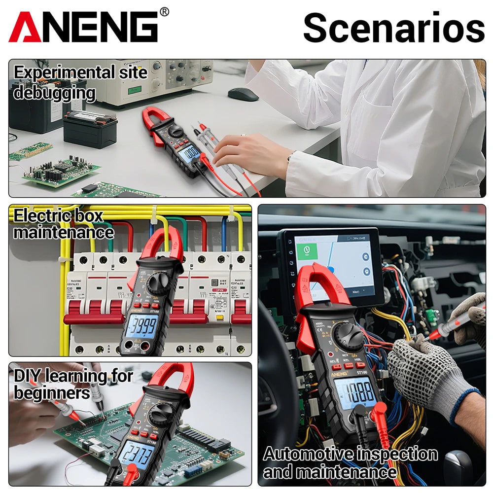 ANENG ST180 Digital Clamp Meter 4000 Counts Multimeter AC Current NCV Capacitance Resistance Frequency Tester Measurement Tool