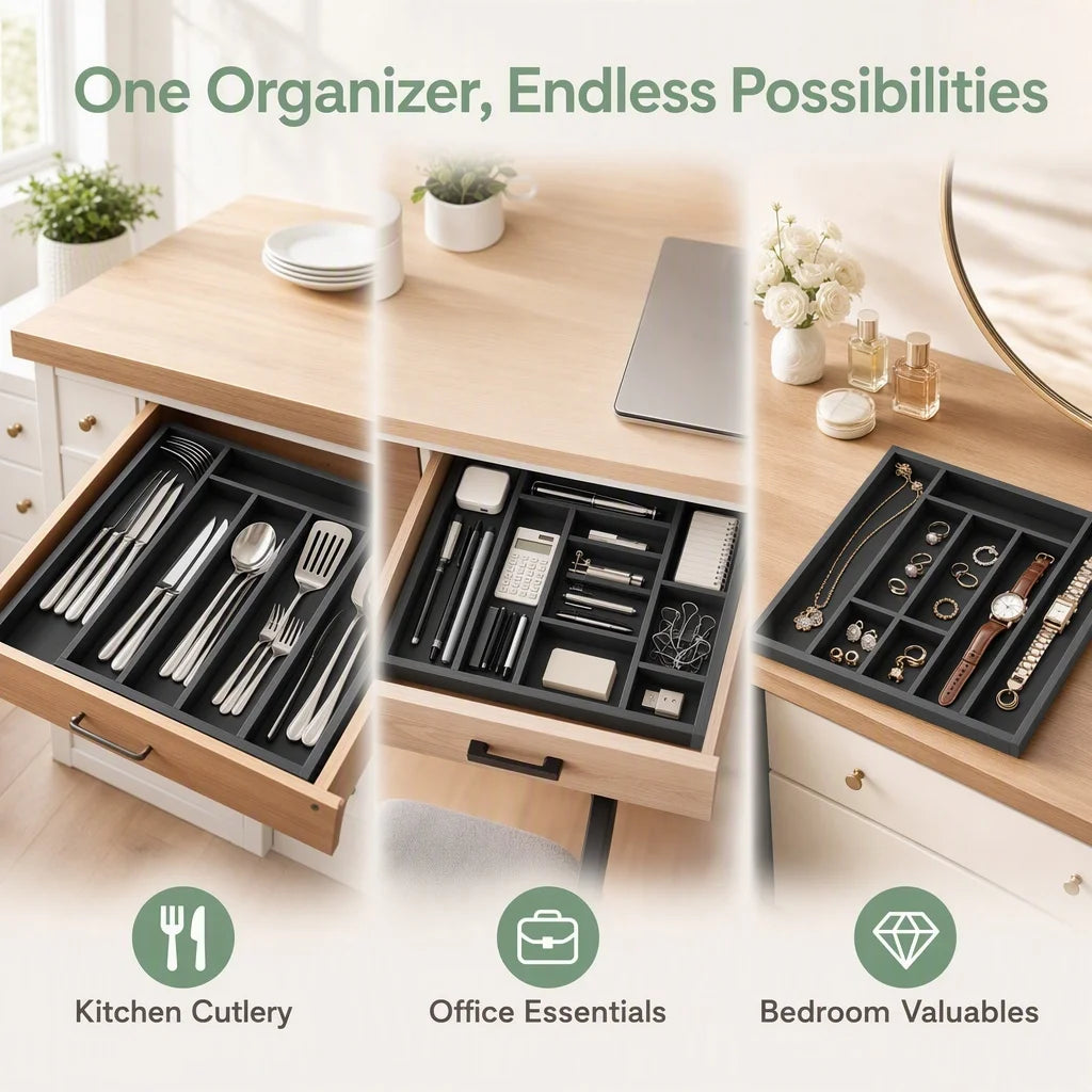 Bamboo Expandable Drawer Organizer for Utensils Holder, Adjustable Silverware Organizer Cutlery Tray, Drawer Dividers for Utensils, Flatware, Knives in Kitchen, Bedroom, Living Room
