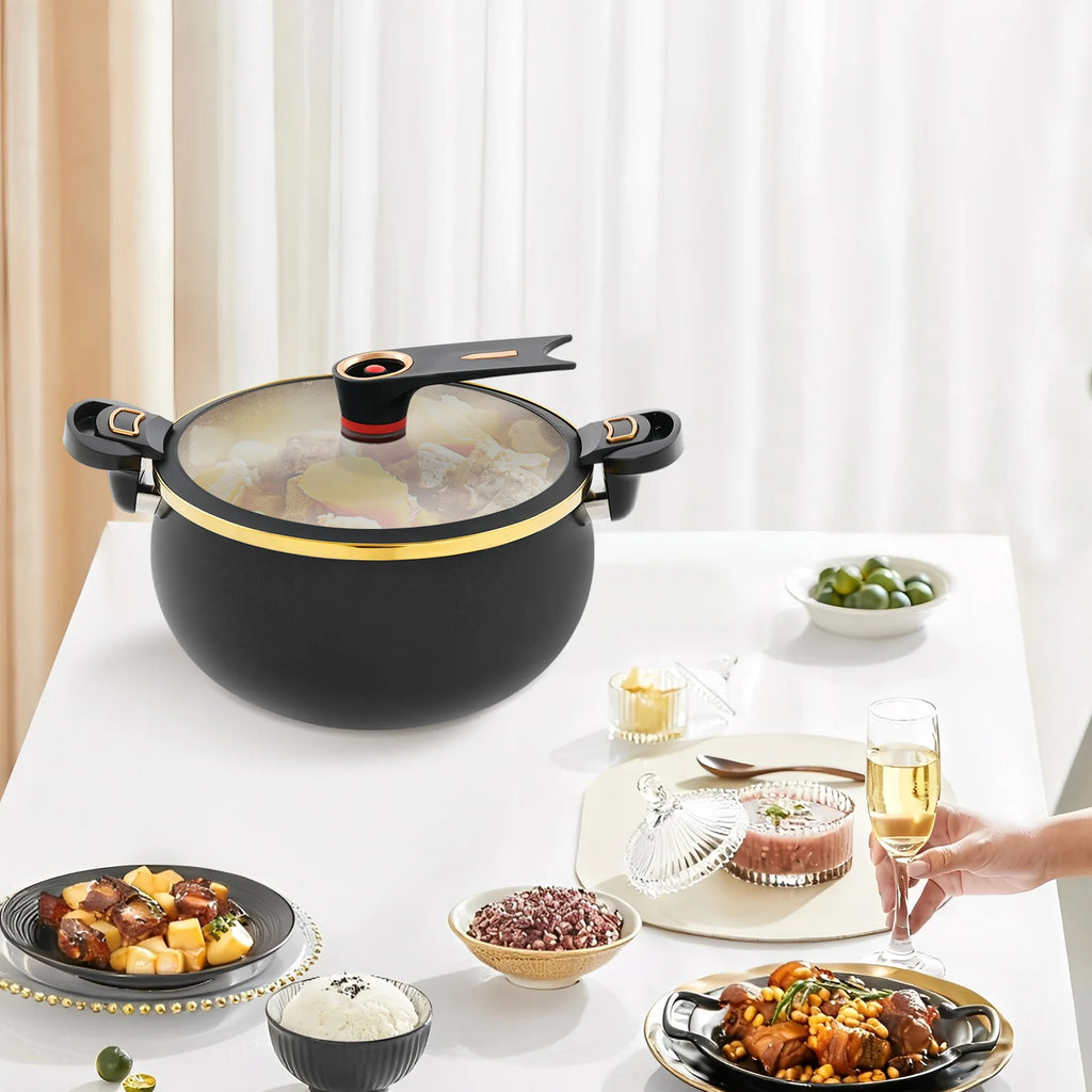 Iron Micro Pressure Cooker, 8.45Qt Capacity Non-Stick Pot with Safe Auto Pressure Release Valve for Induction Gas Electric Stove