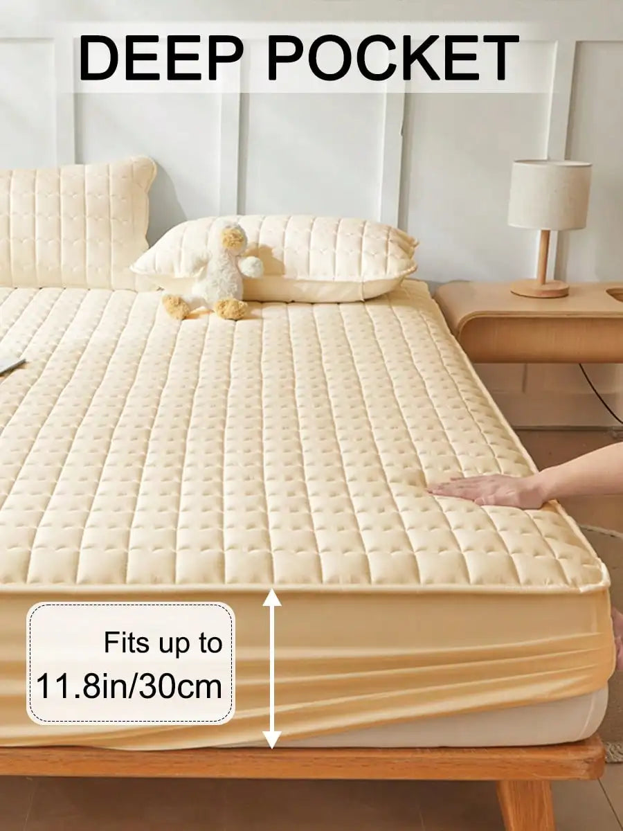 Curved Plaid Fitted Sheet, 30cm Deep Pocket. Available in Twin, Full, Queen, King and 7 colors. Waterproof, soft, breathable, wrinkle-resistant and snug-fitting, perfect for bedroom use as daily bedding.