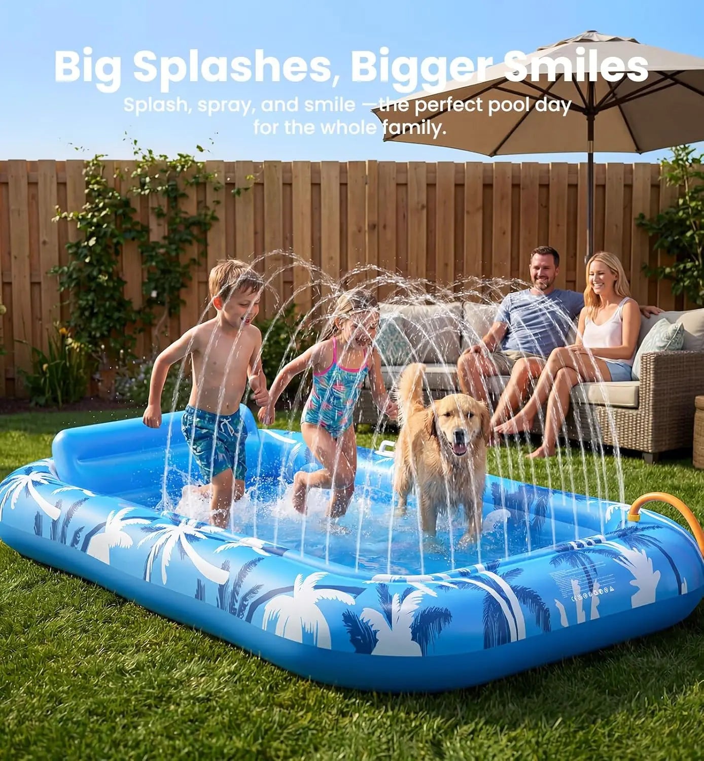 Inflatable Tanning Pool Lounger Float with Sprinkler, X-Large Pool Floats with Auto Spray Cooling, 6 in 1 Sunbathing Lounge Floatie Raft Toys, Blow Up Pool Tanning Bed for Adults Kids Gifts