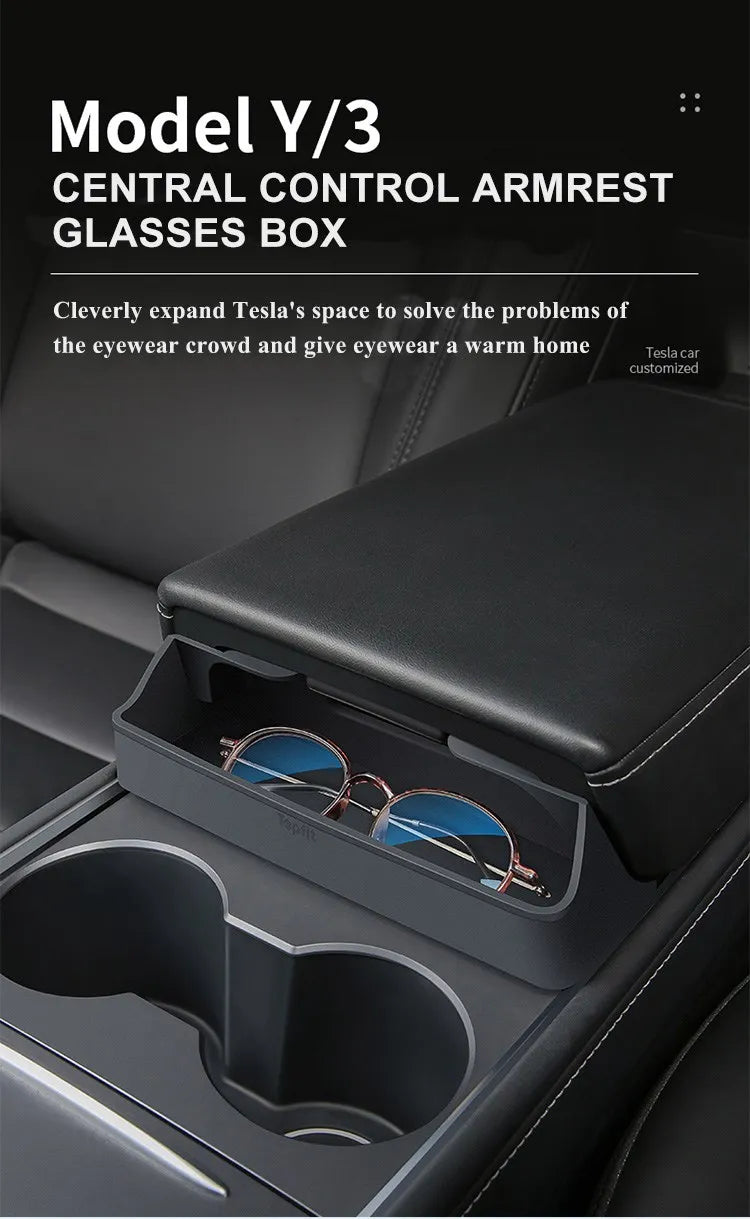 For Tesla Model 3 Model Y Accessories 2023 Central Control Armrest Box Phone Pocket Car Glasses Case Storage Tray Auto Parts
