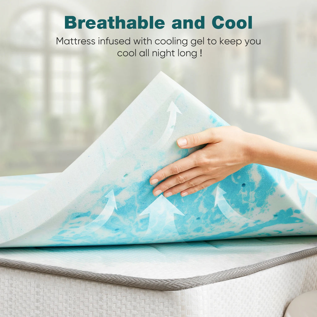 JHK 2-3 Inch Memory Foam Mattress Topper Queen Size Thick Gel  Cooling Mattress Soft and Breathable Bed Topper Bedroom Furniture
