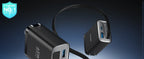 65W GaN Wall Charger with Retractable USB-C Cable, Dual-Port PD 3.0 & QC 4+ / 4.0 Fast Charging for iPhone, Galaxy, Pixel, iPad, Tablets, Nintendo Switch, AirPods