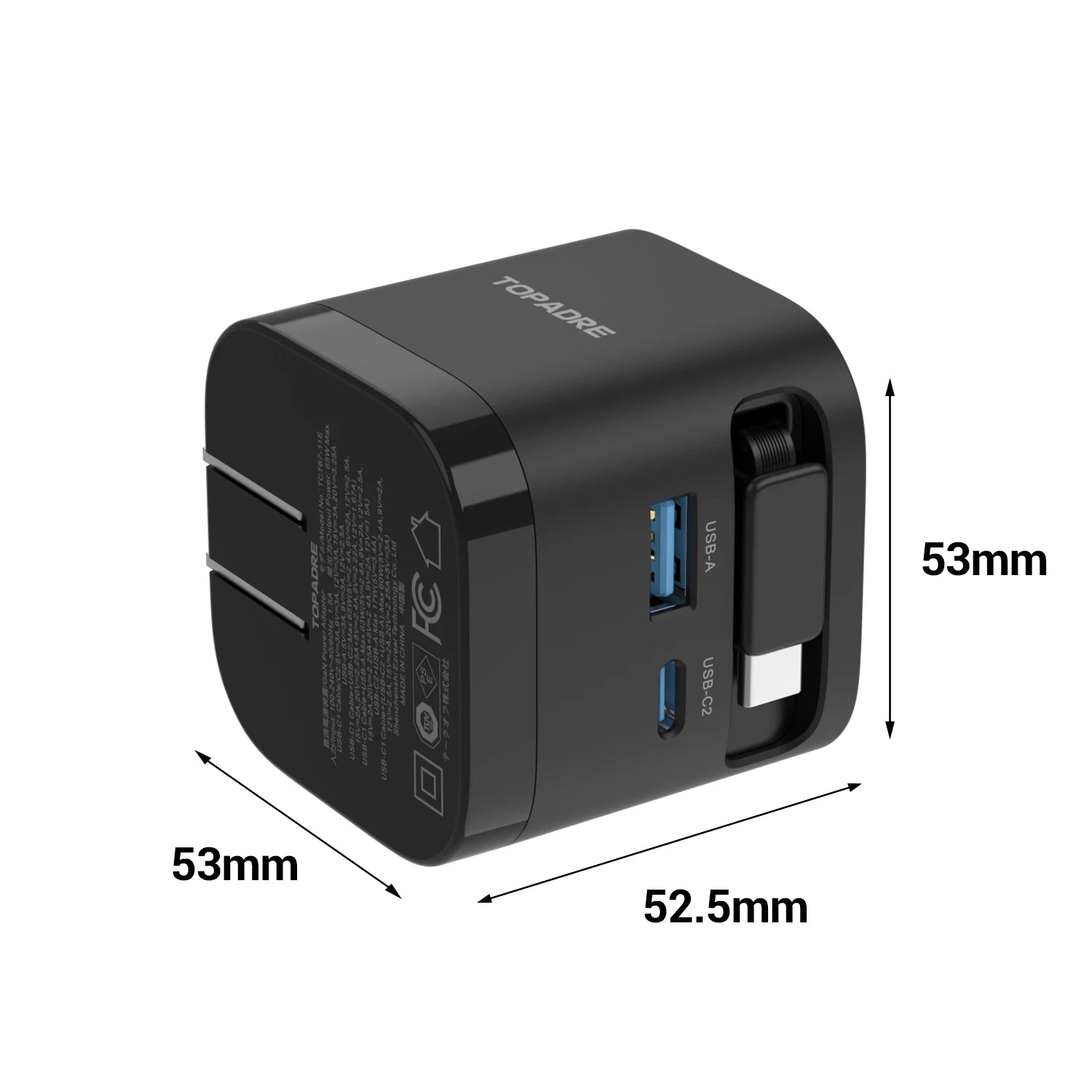 65W GaN Fast Charger with Retractable Cable, Foldable Plug, Quick Charging Block, for iPhone , Samsung , iPad, Android Phones