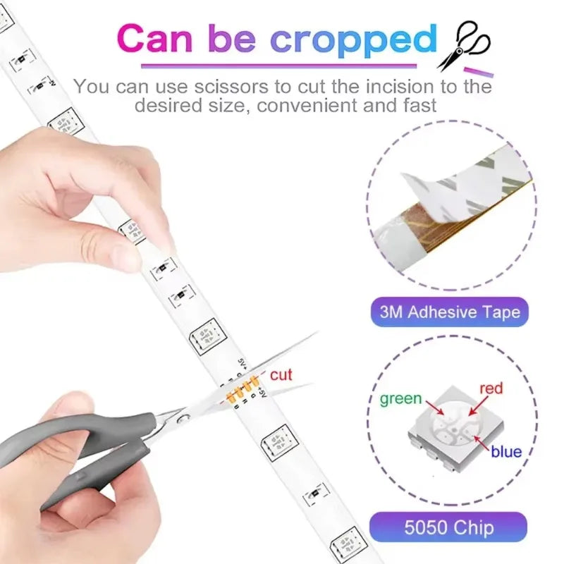 RGB LED Strip Light Intelligent Bluetooth Remote Control Remote Flexible Diode Light Strip for Room Home Decoration TV Backlight