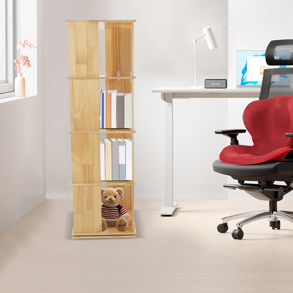 4 Tiers Rotating Bookshelf 360° Revolving Bookcase Display Book Shelf 50kg Load Capacity for Living Room/Balcony/School/Church/Library/Shopping Mall