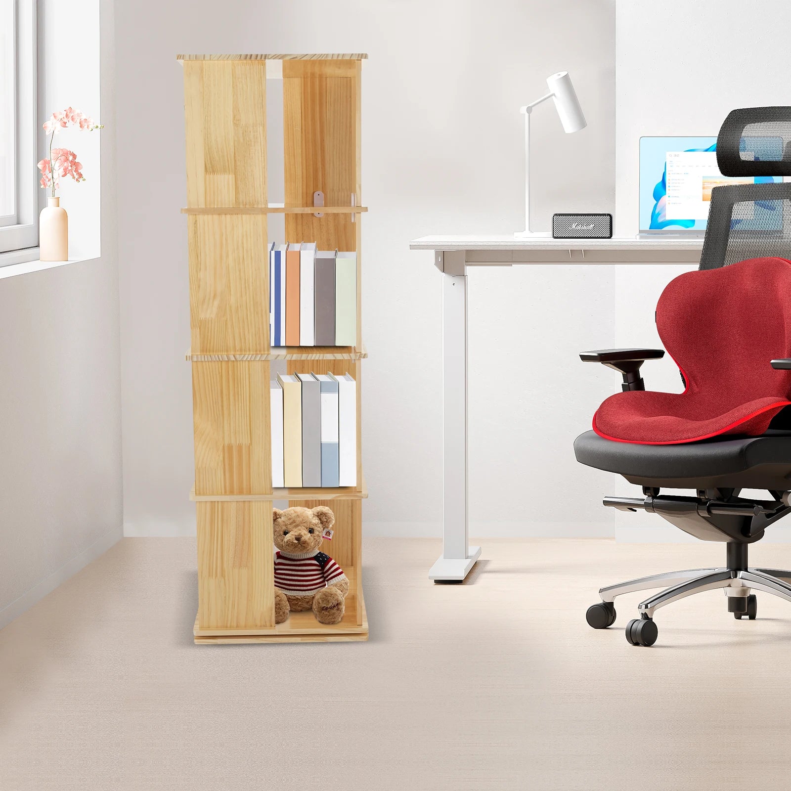 4 Tiers Rotating Bookshelf 360° Revolving Bookcase Display Book Shelf 50kg Load Capacity for Living Room/Balcony/School/Church/Library/Shopping Mall