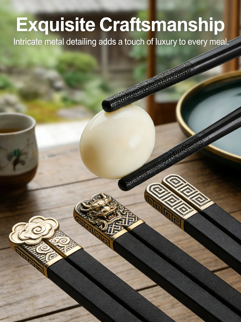 Black Alloy Chopsticks 5-Piece Set, Reusable Durable Kitchen Tableware