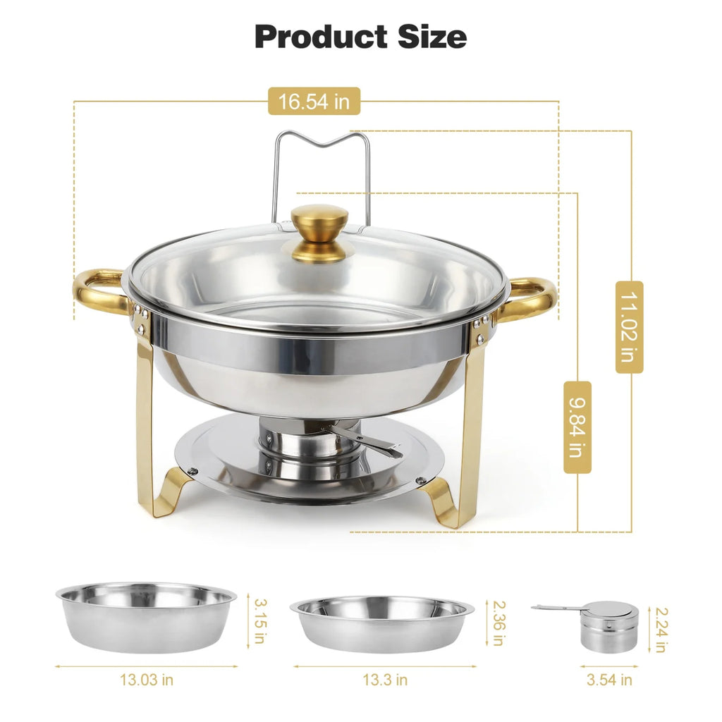 2/4 Pack Chafing Dish Buffet Set, 5QT Buffet Servers and Warmers, Round Catering Warmer with Glass Lid & Lid Holder for Party