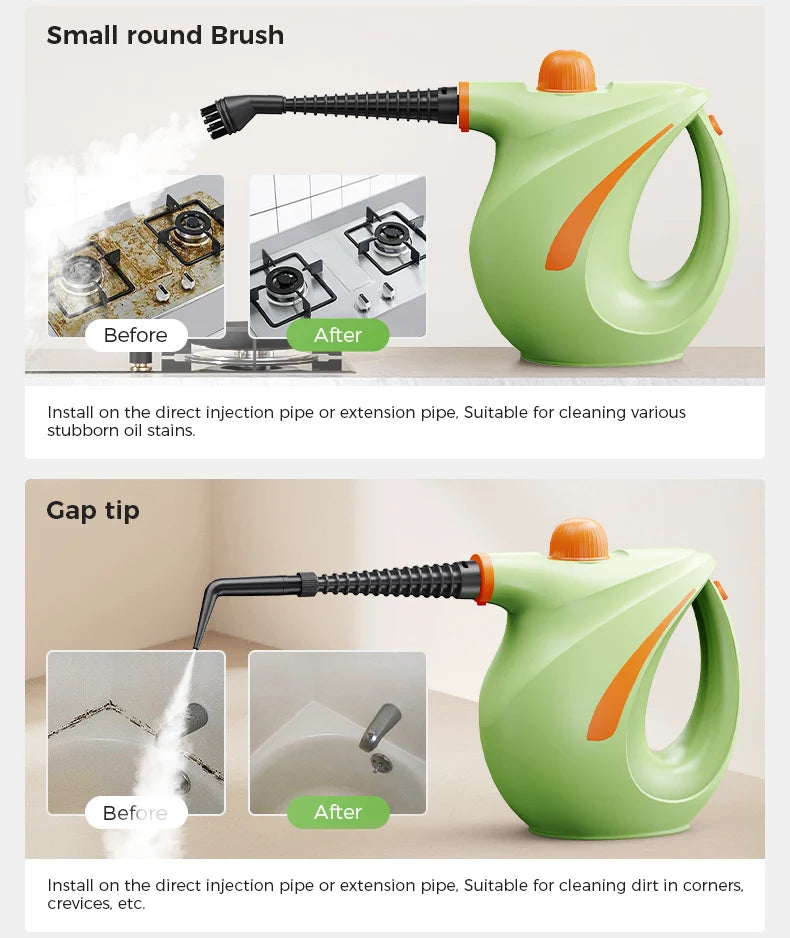 High Temperature Handheld Steam Cleaner 9 Piece Set, 350ML Portable Steamer For Kitchen Bathroom Car Tile And Grout Cleaning