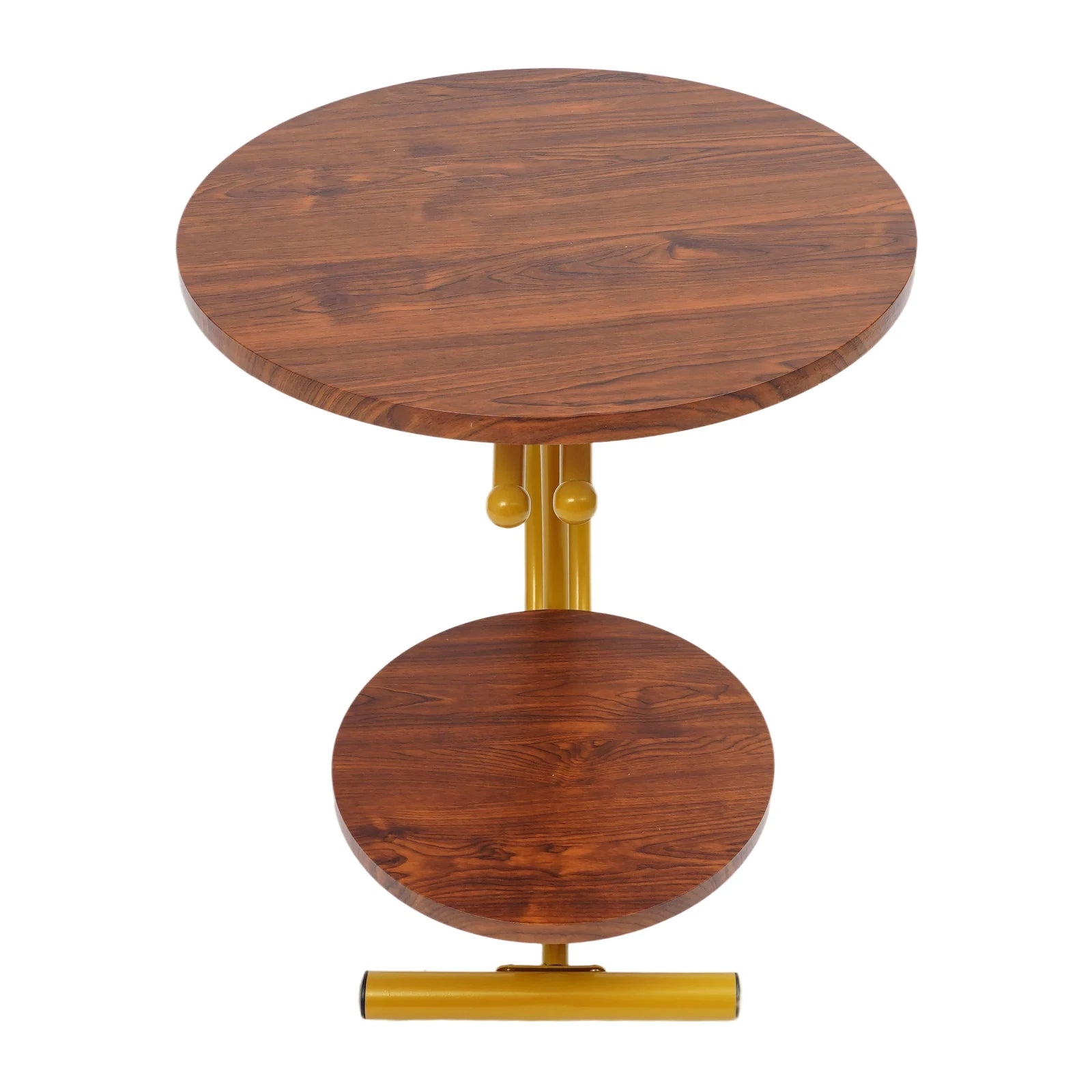 Clearance Sale 2-Tier Round End Table 55x55x60cm Gold Walnut with Storage Shelf Metal Frame Side Table with Hardware for Living Room Bedroom Office Home Decor