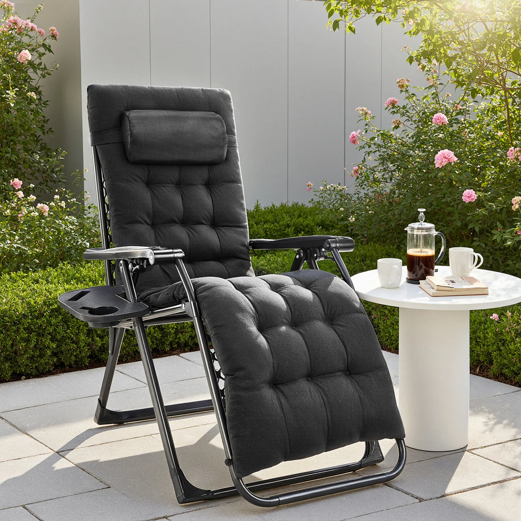 JHK Portable Zero Gravity Recliner Chairs Set of 2 Outdoor Garden Folding Lounge Chair with Cup Holder Trays Adjustable Pillow
