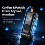 POWNYM Wireless Tire Inflator Air Compressor, Portable 2-in-1 Jump Starter with Digital Pressure Gauge, LED Light & Multi Nozzles for Car Motorcycle Bike Sports Balls