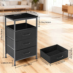 JHK 3 Fabric Drawers Cabinets with Charging Station Bedside End Table with USB/Type-C Ports Outlets Nightstand for Furniture