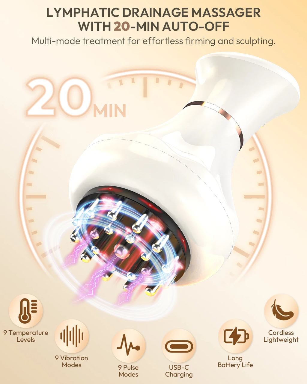 Lymphatic Drainage Massager & Anti-Cellulite Tool, Body Sculpting Machine with Heat Vibration Soothing Pulse for Legs Arms Hips