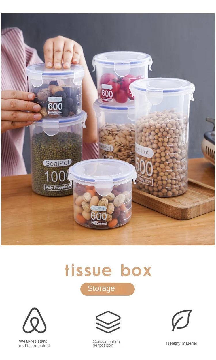 Plastic Sealed Tank Large Capacity Crisper Kitchen Organize Grain Storage Box with Scale Sealed Box Clear Jar Spice Container