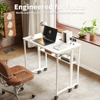 Compact 25" Folding Desk with Wheels Storage Shelf Foldable Computer Table for Small Spaces Home Office Dorm Sturdy Iron Frame Easy Assembly Natural Oak/White/Black