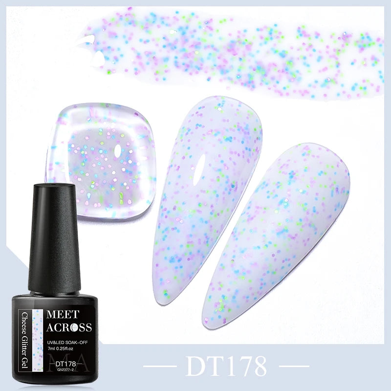 MEET ACROSS 7ml Cheese Glitter Sequins Gel Shimmer Candy Color Semi Permanent UV LED Gel For Nails Nail Art Hybrid Varnishes