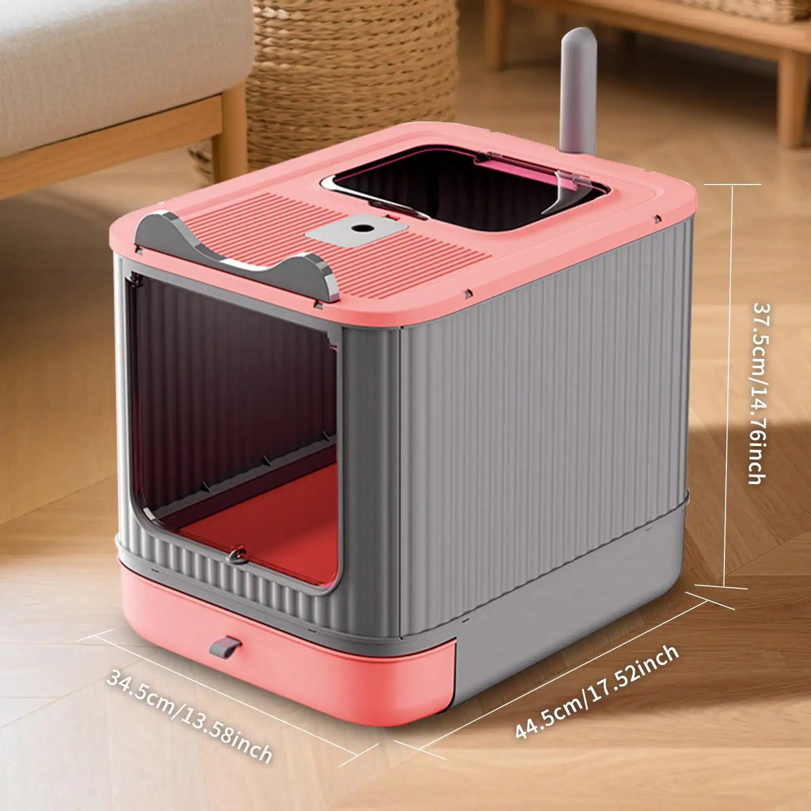 Foldable Cat Litter Box, Fully Enclosed Litter Box With Lid, Covered Kitty Kitten Litter Boxes Enclosure With Scoop, Odor Control, Easy To Clean, 3 Modes For Cat Up To 12 Lbs(White&Pink)