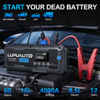 4 In 1 Car Jump Starter with LED Lighting 4000A Portable Car Battery Charger Power Bank Tire Inflator Pump 160PSI Air Compressor