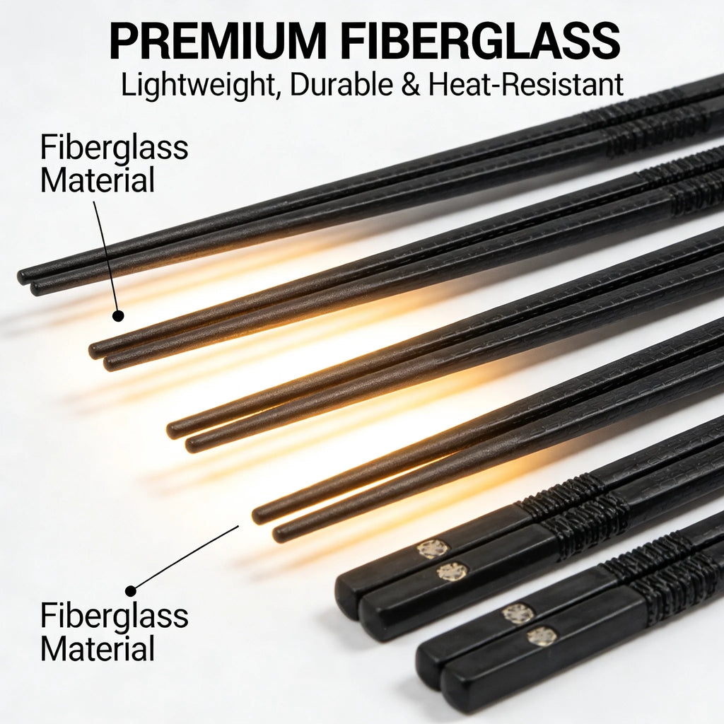 Black Alloy Chopsticks 5-Piece Set, Reusable Durable Kitchen Tableware