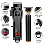 Professional Hair Clippers with LED Display, Cordless Rechargeable Trimmer & T-Blade Shaver for Men, Balding Grooming Kit