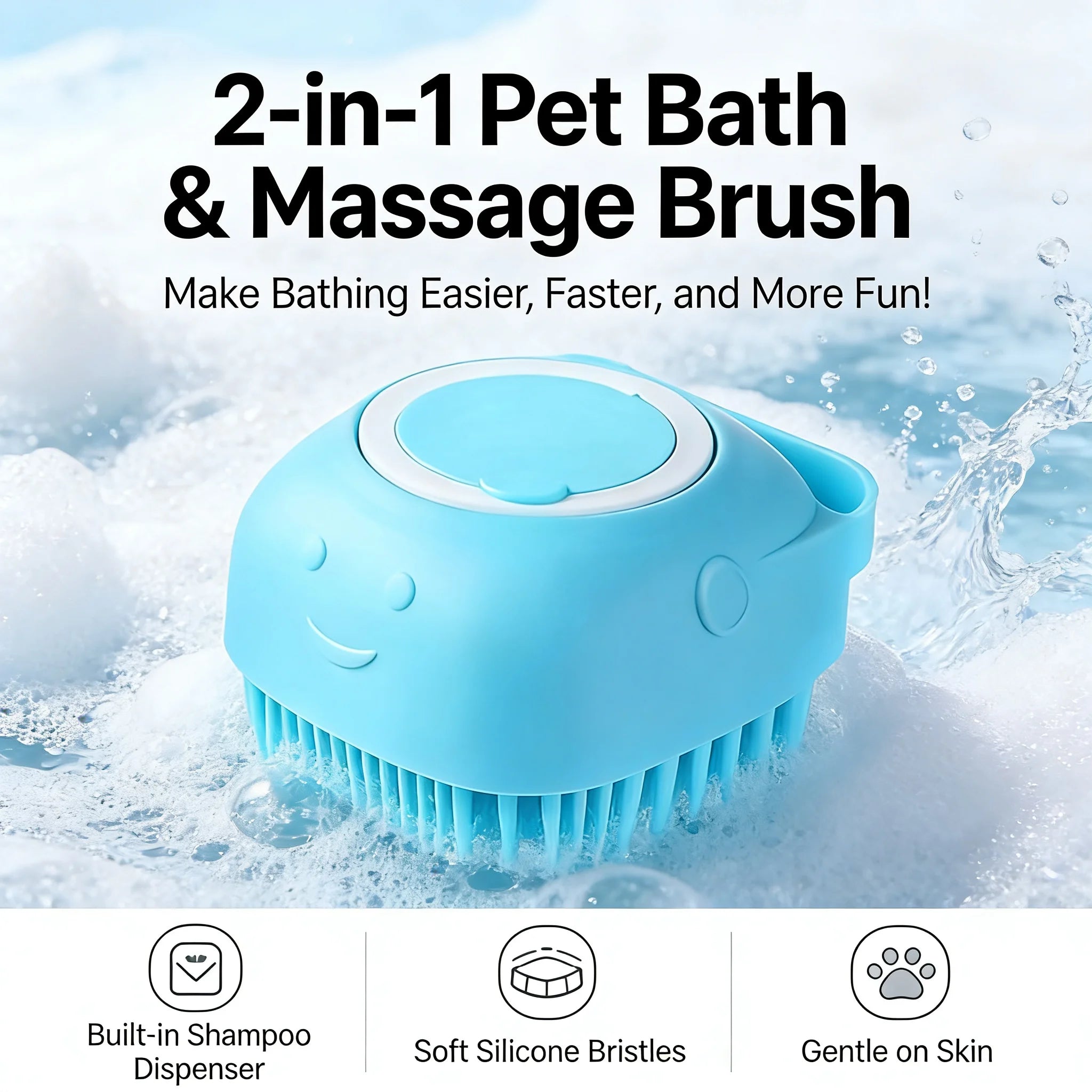 2-In-1 Pet Bath & Massage Brush With Shampoo Storage Silicone Dog Cat Grooming Tool For Puppy Kitten Sensitive Skin