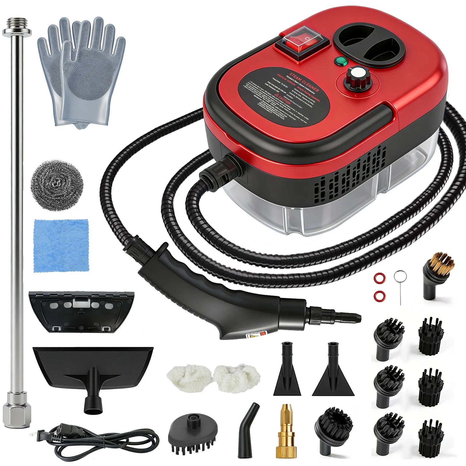 Portable Steam Cleaner 2500W 1200ML Handheld Air Conditioner Kitchen Hood High-Temperature 105°C Adjustable 6 Levels 20 Accessories Car Cleaning Machine Home Appliances